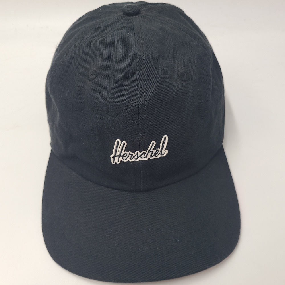 Herschel Hat Strapback Black White Script Logo Skate Skateboard Surf Dad Cap Men